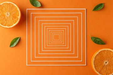 Vibrant orange facade featuring concentric square recesses and a tiled ground surface