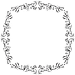 Vintage circle oval baroque frame with floral ornament engraving illustration art