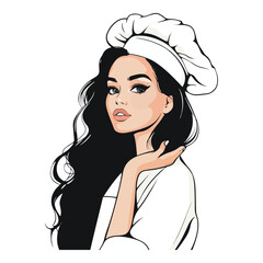 long hair female chef,vector