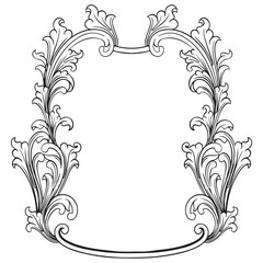 Vintage portrait baroque frame with floral ornament engraving illustration art