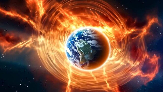 Sun solar flare with earth in space.global warming