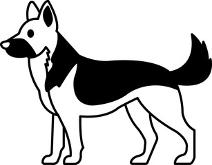 black and white illustration of a German Shepherd dog