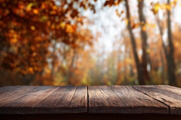 Autumnal wooden table outdoors