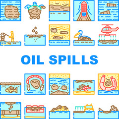 oil spills pollution icons set vector