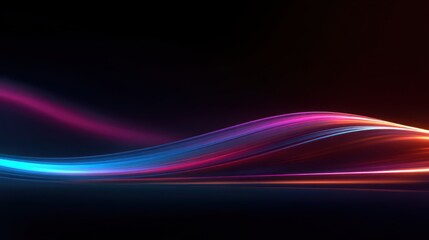 Naklejka premium Abstract neon light trails flowing in a dynamic wave pattern on a dark background