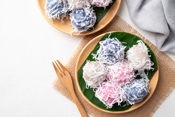 Thai coconut ball (Khanom Tom), Traditional Thai dessert made from boiled glutinous rice flour...