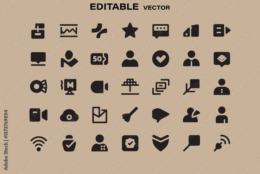 Poster Collection of editable vector icons representing technology communication and user interface elements