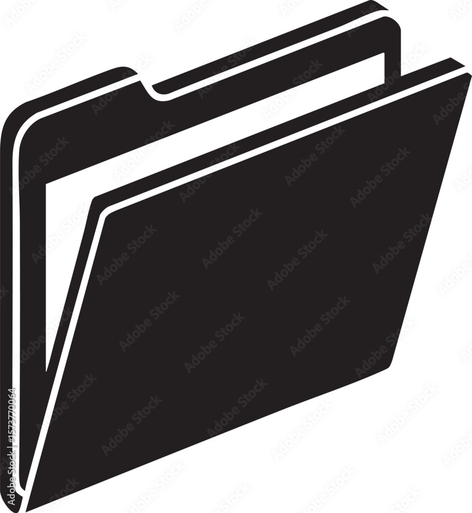 Poster black open folder icon with white outline isolated on transparent background