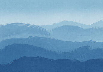 A digital watercolor background characterized by broad, sweeping brushstrokes in serene, medium blue tones. The composition evokes a sense of gentle, expansive ocean waves moving rhythmically, with so