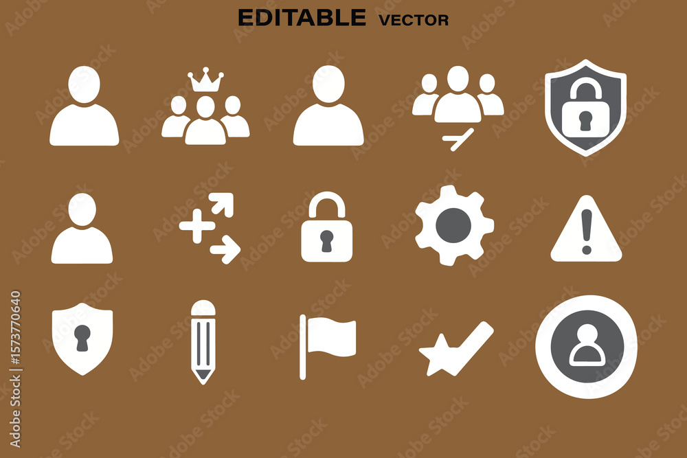 Poster collection of editable vector icons representing people security settings and business concepts on a