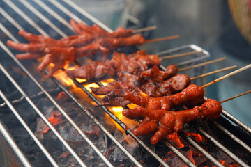 Grilled Chicken Feet on Skewers Traditional Filipino Street Food