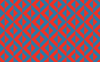 Seamless geometric pattern featuring interwoven red diamond shapes over a blue background, forming a hypnotic lattice effect