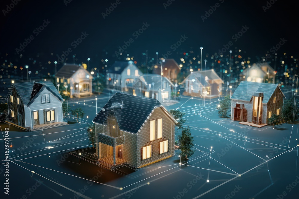 Aufkleber digital network of smart homes connected by iot devices, creating a highly efficient ecosystem.
