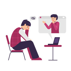 Online therapy and counselling under stress and depression. Young man psychotherapist. mental health concept