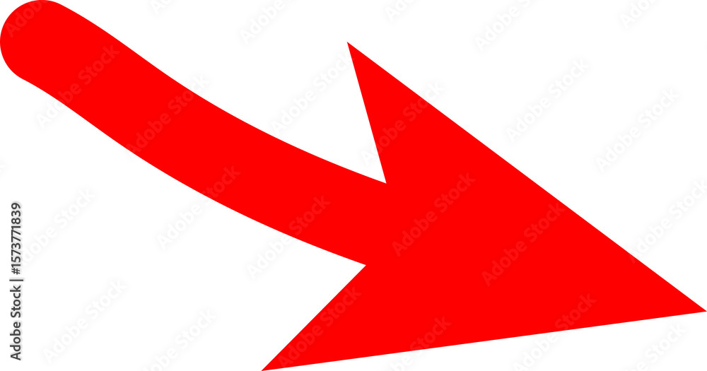 Aufkleber bold red arrow pointing down and to the right on a white background