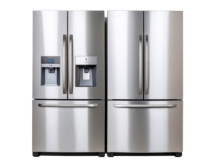  Modern Dual Door Stainless Steel Refrigerator with Ice Dispenser, Isolated on Transparent Background PNG