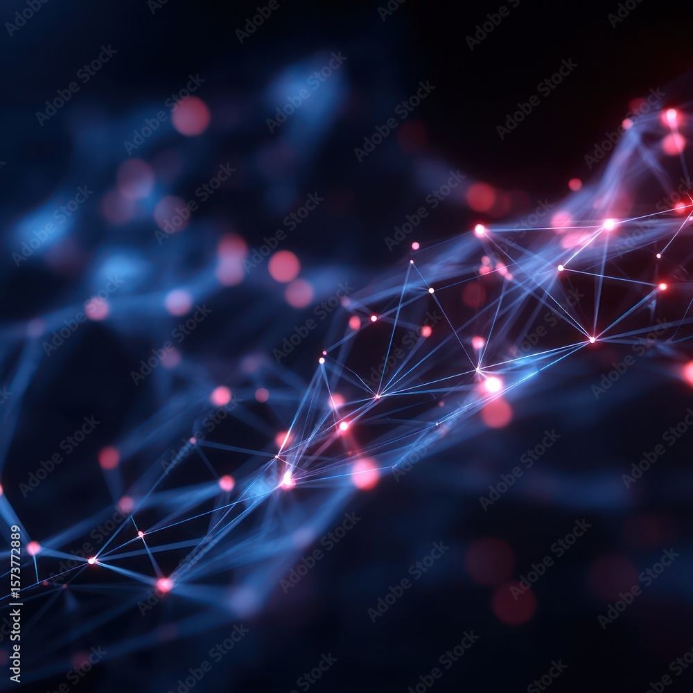 Poster high-tech digital grid network glowing in blue and red, symbolizing modern connectivity.