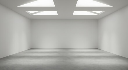 Empty Gray Room with Rectangular Skylights in Minimalist Style