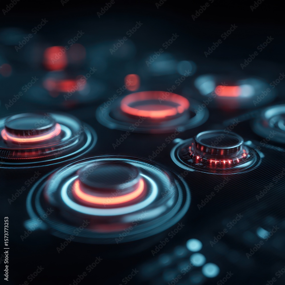 Poster futuristic interface with glowing controls for a seamless digital interaction experience.