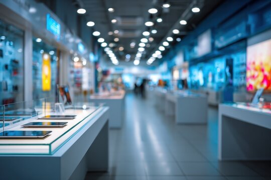 Blurred interior of a modern electronics store (1)