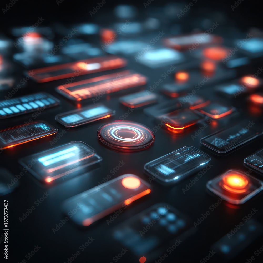 Poster digital interface featuring luminous buttons for a modern and intuitive user experience.