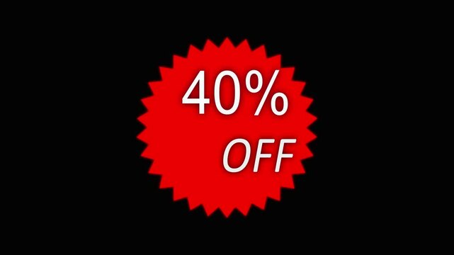 40 percent price discount special promotional offer label animation with alpha Specie Offer Sale, Discount, Price Drop, Offer Sticker. Discount 40 Percent Loop able Animated Badge with Alpha Matte.