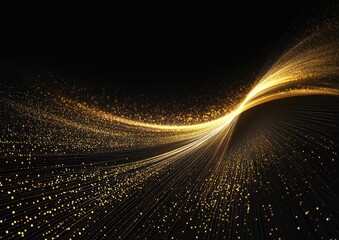 A golden light beam shines on the black background, creating an elegant and atmospheric scene.