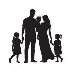 Parent and Child Holding Hands Silhouette – Family Bonding Vector Illustration in Black and White