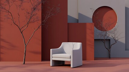 Modern Minimalist Armchair in Abstract Geometric Room Setting