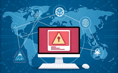 Cyber security software show alert of cyber attack for protection snugly. Danger from virus, phishing and cyber fraud.
