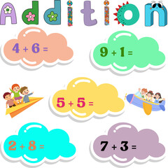 Fun Addition Math Problems for Kids Learn to Add with Colorful Clouds and Rockets