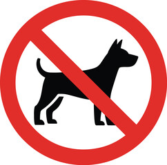 A prohibition sign featuring a black silhouette of a dog crossed out with a red circle line