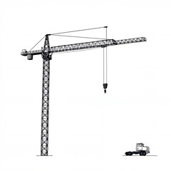 Outline illustration of a construction crane with a truck below