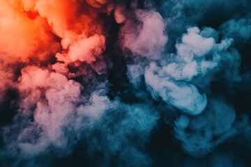 Glowing Deep Red Smoke Flowing Through Dark Void. Abstract Background