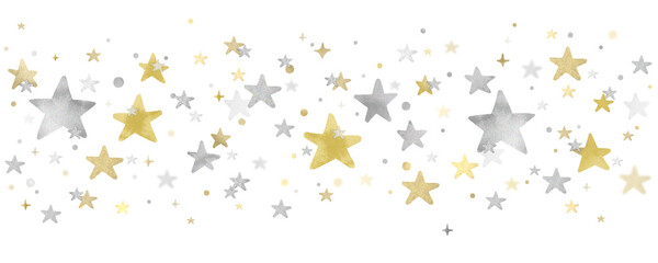 A row of gold and silver stars.　横一列に並んだ金と銀の星。　装飾的　デコレーション	