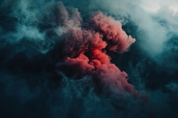 Dark Red Smoke Twisting Through Boundless Space. Abstract Background