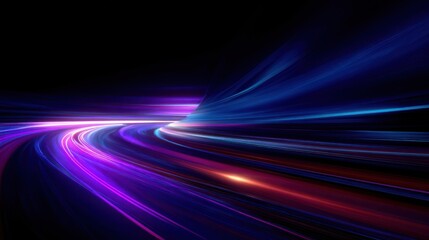 Abstract neon light trails swirling through darkness in a futuristic tunnel