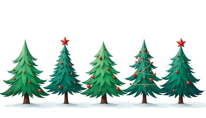 Fototapeta premium Christmas tree vectors set against a stark white background.