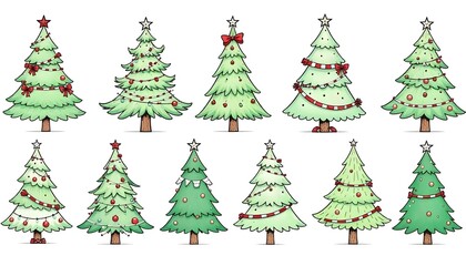 Hand-drawn Christmas tree illustrations. Christmas tree vector.