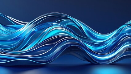 Transparent glass-like digital waves in cyan and electric blue tones, layered and flowing on a dark blue background, glowing edge highlights, soft focus, futuristic feel.