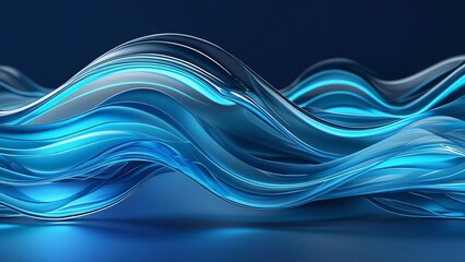 Transparent glass-like digital waves in cyan and electric blue tones, layered and flowing on a dark blue background, glowing edge highlights, soft focus, futuristic feel.