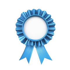 Blue ribbon award rosette with blank center isolated on transparent background