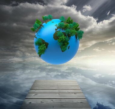 Fototapeta Digitally generated earth floating in air