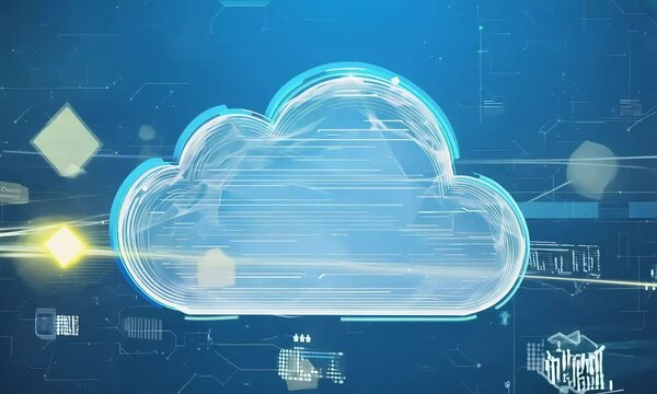 Cloud computing icon with digital network on a blue background