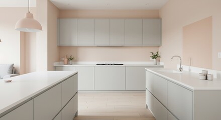 Modern Kitchen with Gray Cabinets and White Countertops in Contemporary Design