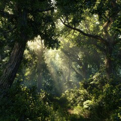 A serene forest showcasing vibrant greenery