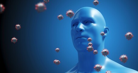 Covid-19 cells against human head model
