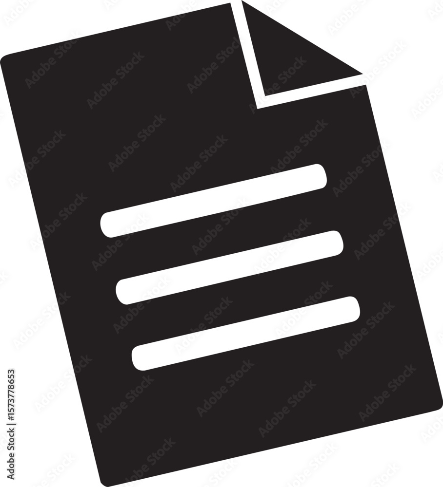 Poster black document icon with white lines representing text isolated on transparent background