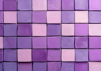 Cute purple pastel tiled background. Soft pastel wall with squares. Pastel purple wall texture. Light lavender mosaic wall. Abstract simple violet wallpaper.