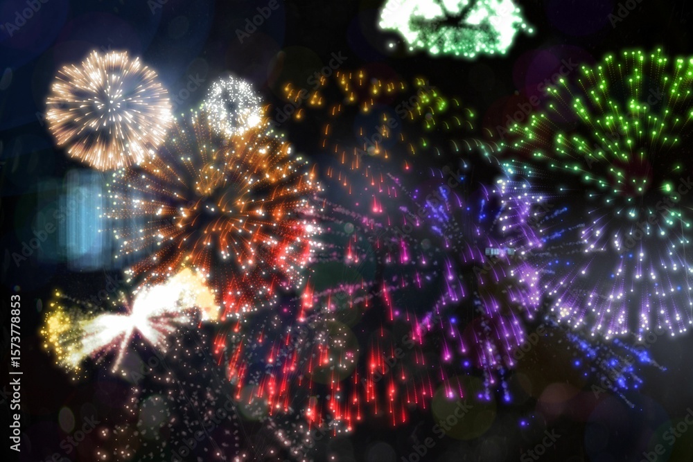 Poster colourful fireworks exploding on black background
